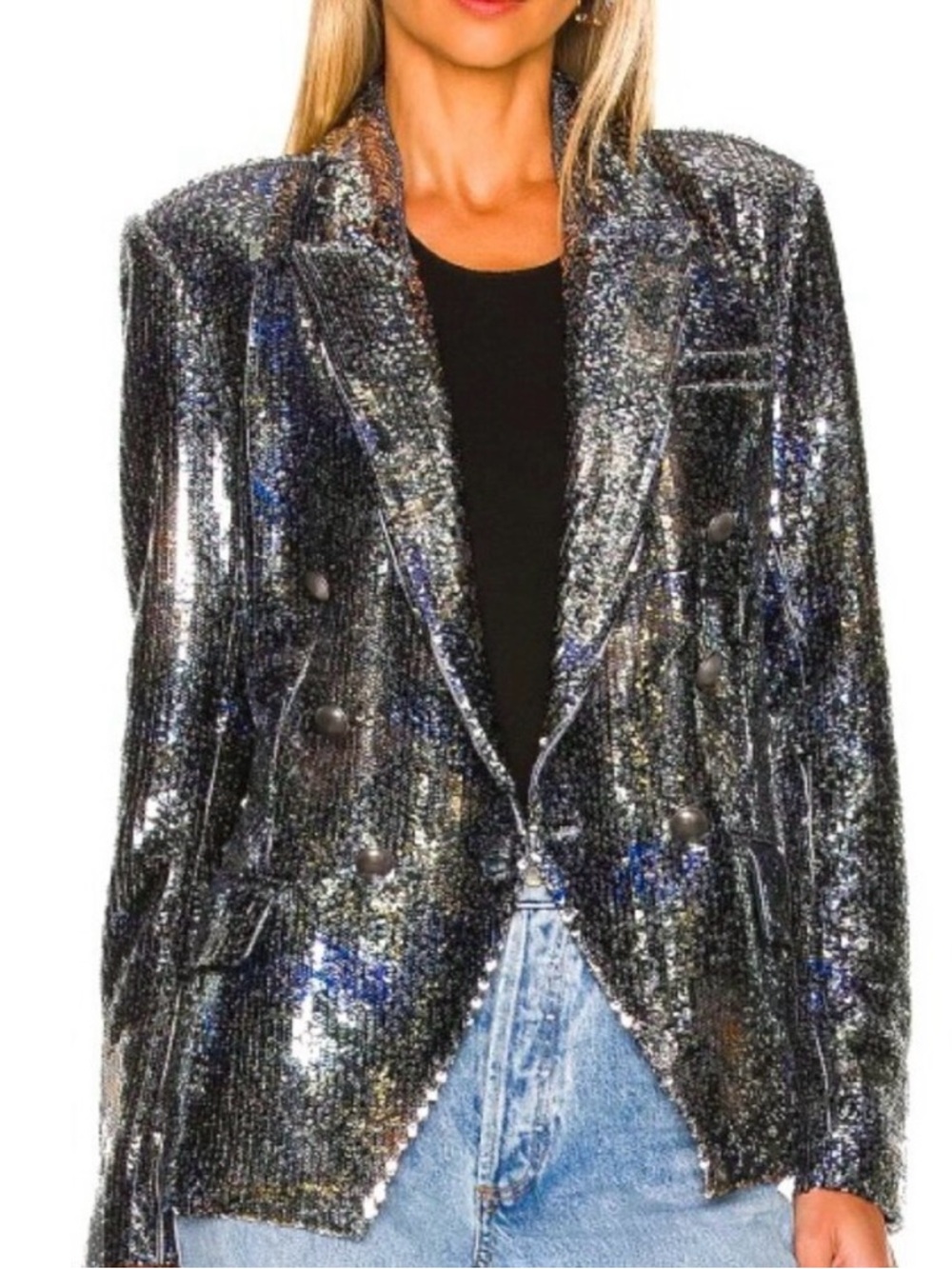 L’agence Metallic Blazer Jacket - Black/Silver Shimmer